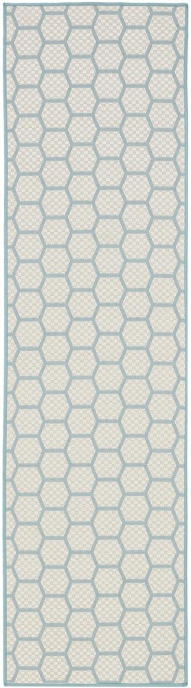 8' Aqua And Ivory Geometric Indoor Outdoor Runner Rug HomeRoots