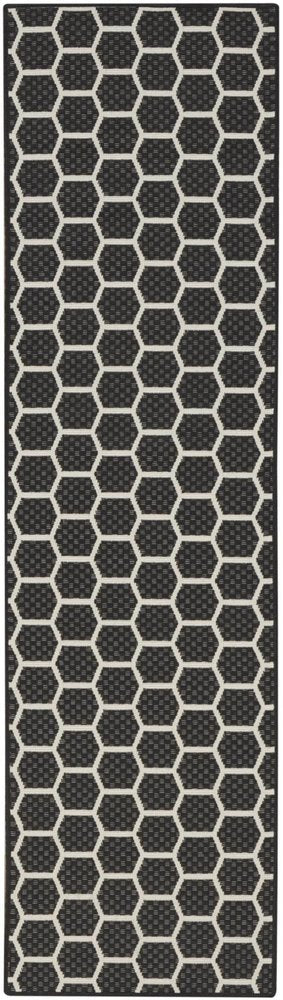 8' Black And Ivory Geometric Indoor Outdoor Runner Rug HomeRoots