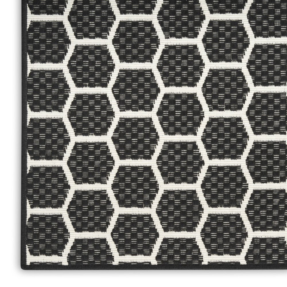 8' Black And Ivory Geometric Indoor Outdoor Runner Rug HomeRoots