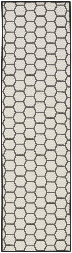 8' Black And Ivory Geometric Indoor Outdoor Runner Rug — view 7