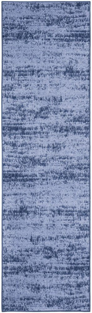 8' Blue And Ivory Geometric Indoor Outdoor Runner Rug — view 7