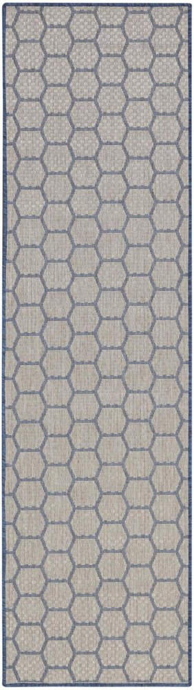 8' Blue And Ivory Geometric Indoor Outdoor Runner Rug HomeRoots