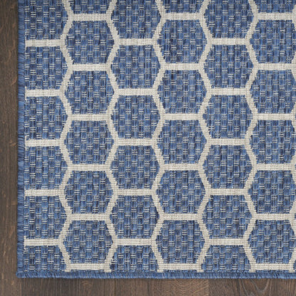 8' Blue And Ivory Geometric Indoor Outdoor Runner Rug HomeRoots