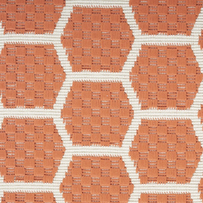 8' Coral And Ivory Geometric Indoor Outdoor Runner Rug