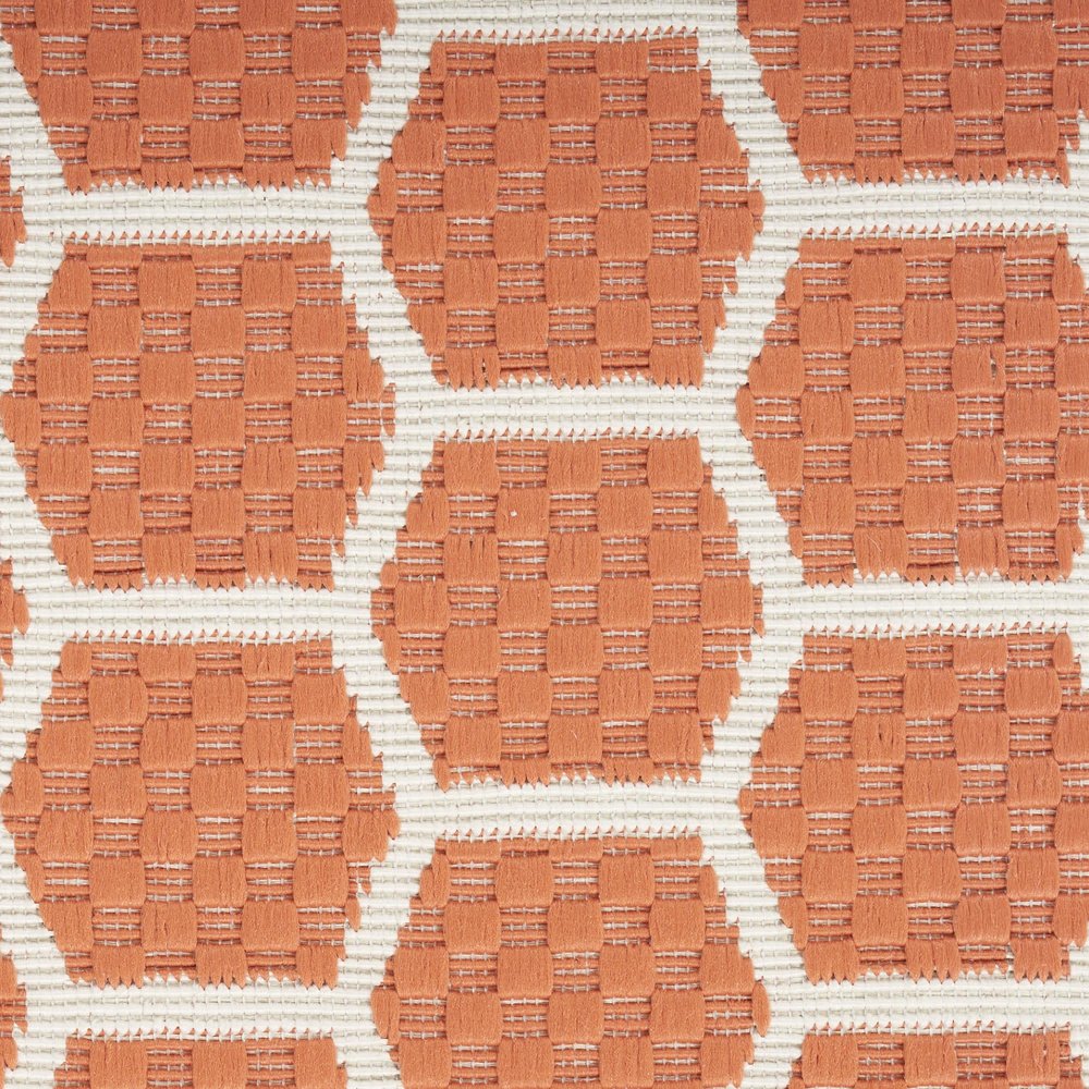 8' Coral And Ivory Geometric Indoor Outdoor Runner Rug — view 3