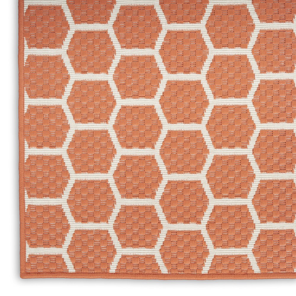 8' Coral And Ivory Geometric Indoor Outdoor Runner Rug — view 5