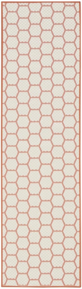 8' Coral And Ivory Geometric Indoor Outdoor Runner Rug HomeRoots