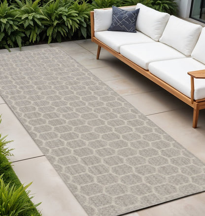 8' Gray And Ivory Geometric Indoor Outdoor Runner Rug HomeRoots
