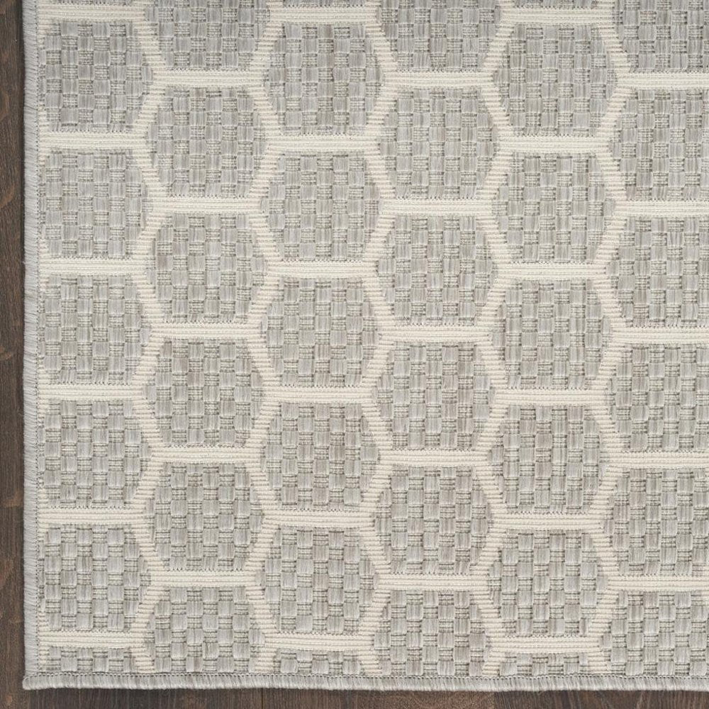8' Gray And Ivory Geometric Indoor Outdoor Runner Rug HomeRoots