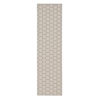 8' Gray And Ivory Geometric Indoor Outdoor Runner Rug