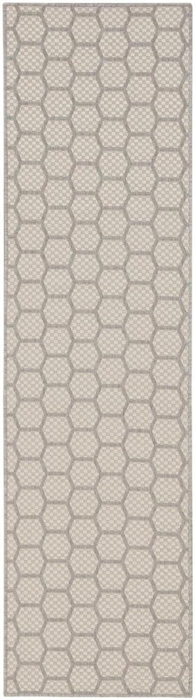 8' Gray And Ivory Geometric Indoor Outdoor Runner Rug HomeRoots