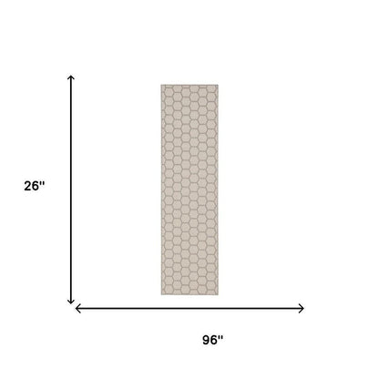 8' Gray And Ivory Geometric Indoor Outdoor Runner Rug