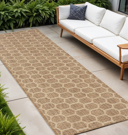 8' Natural And Beige Geometric Indoor Outdoor Runner Rug HomeRoots