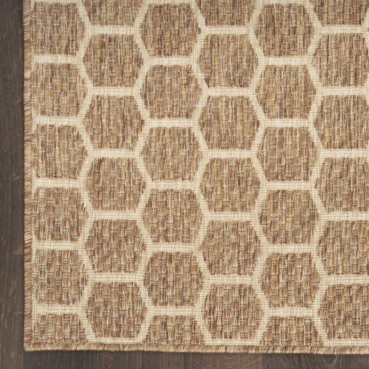 8' Natural And Beige Geometric Indoor Outdoor Runner Rug
