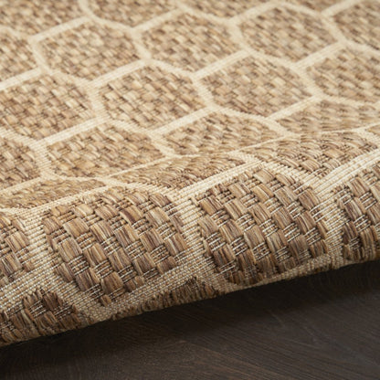 8' Natural And Beige Geometric Indoor Outdoor Runner Rug