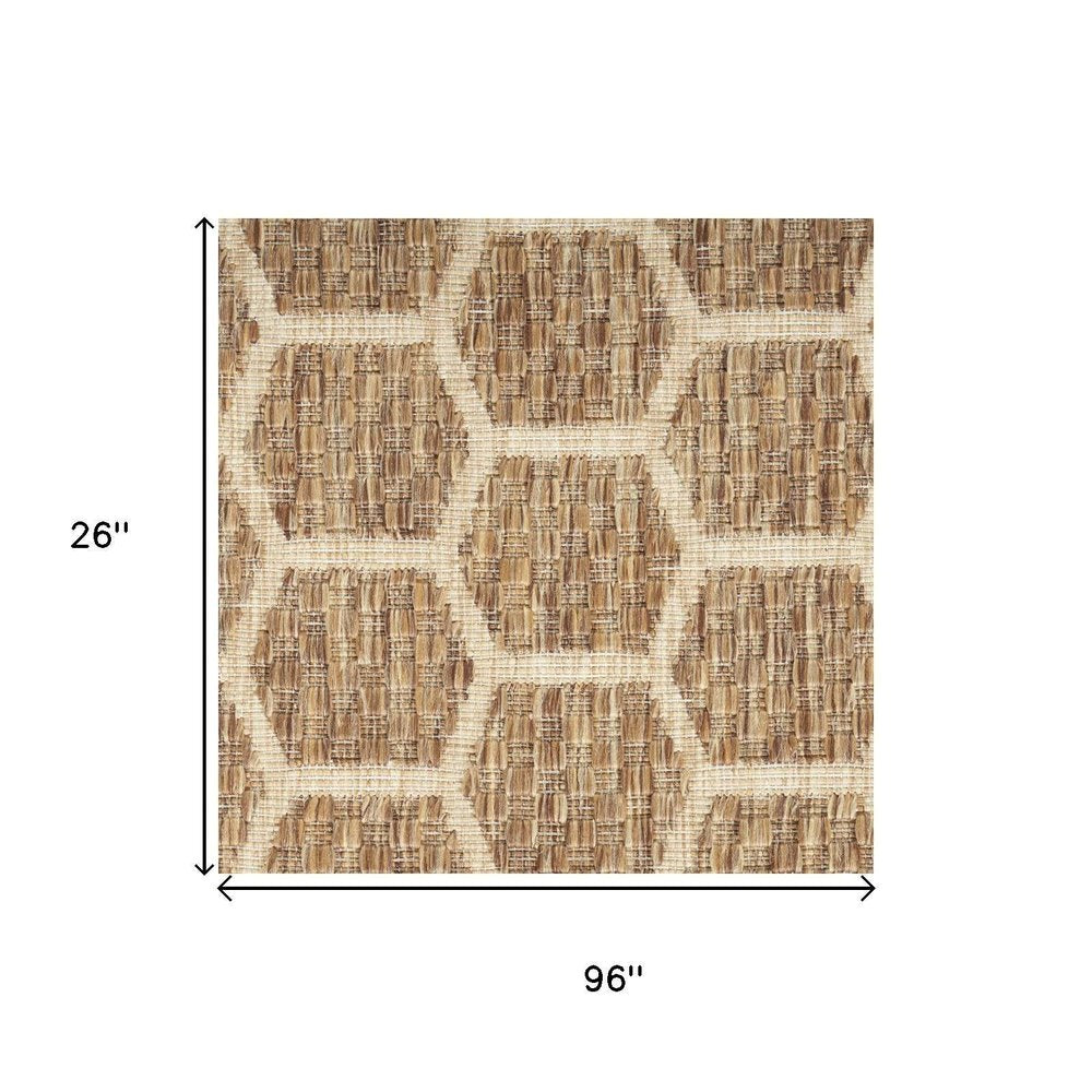 8' Natural And Beige Geometric Indoor Outdoor Runner Rug HomeRoots