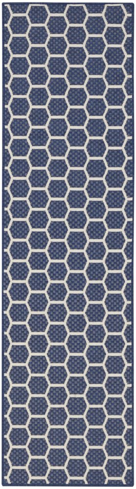 8' Navy Blue And Ivory Geometric Indoor Outdoor Runner Rug HomeRoots