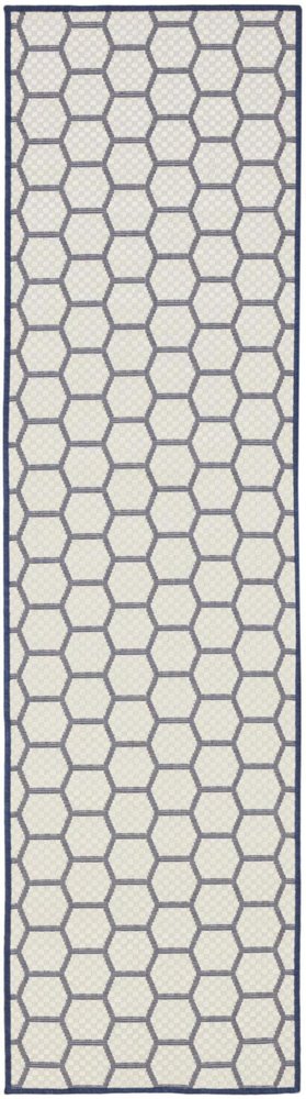 8' Navy Blue And Ivory Geometric Indoor Outdoor Runner Rug — view 10