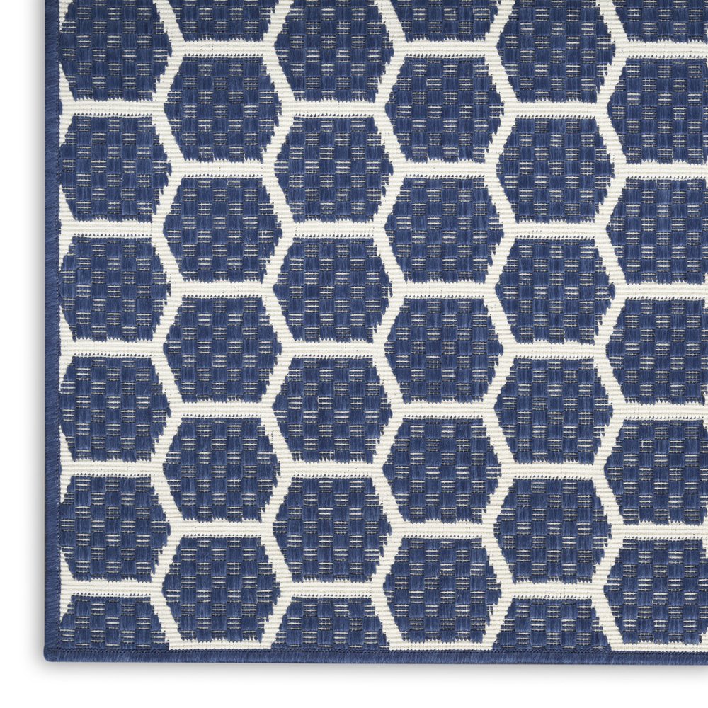 8' Navy Blue And Ivory Geometric Indoor Outdoor Runner Rug — view 5
