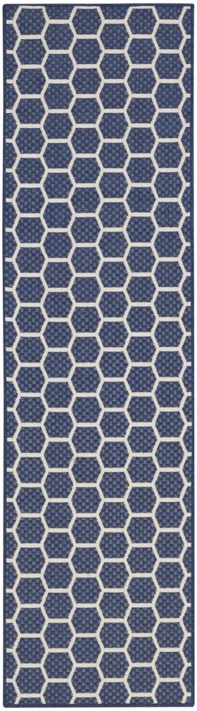 8' Navy Blue And Ivory Geometric Indoor Outdoor Runner Rug — view 11