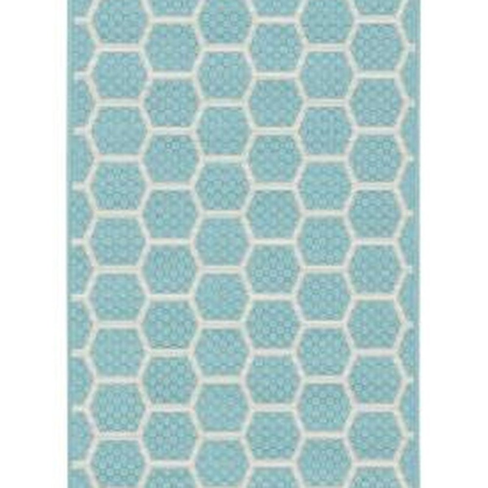 10' Aqua And White Geometric Indoor Outdoor Runner Rug HomeRoots