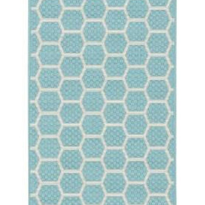 10' Aqua And White Geometric Indoor Outdoor Runner Rug HomeRoots