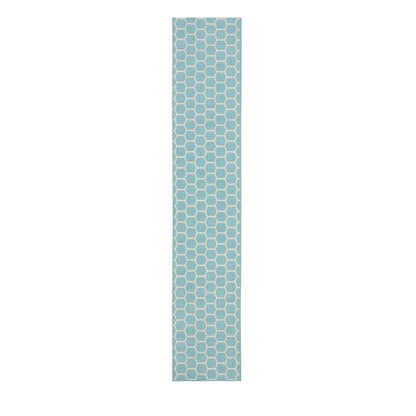 10' Aqua And White Geometric Indoor Outdoor Runner Rug HomeRoots