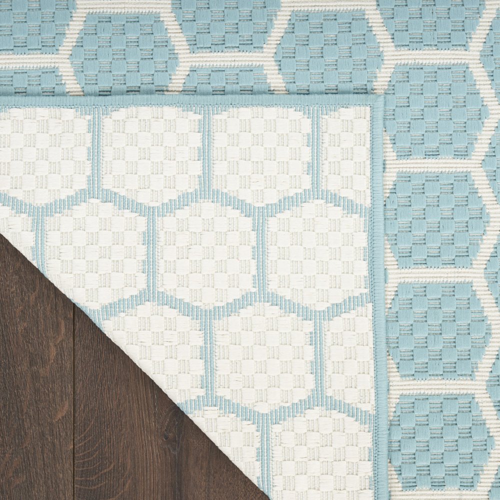 10' Aqua And White Geometric Indoor Outdoor Runner Rug — view 7