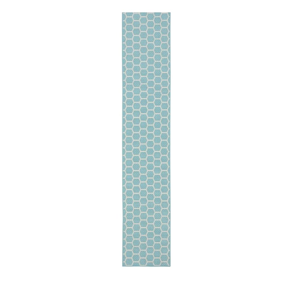 10' Aqua And White Geometric Indoor Outdoor Runner Rug — view 8