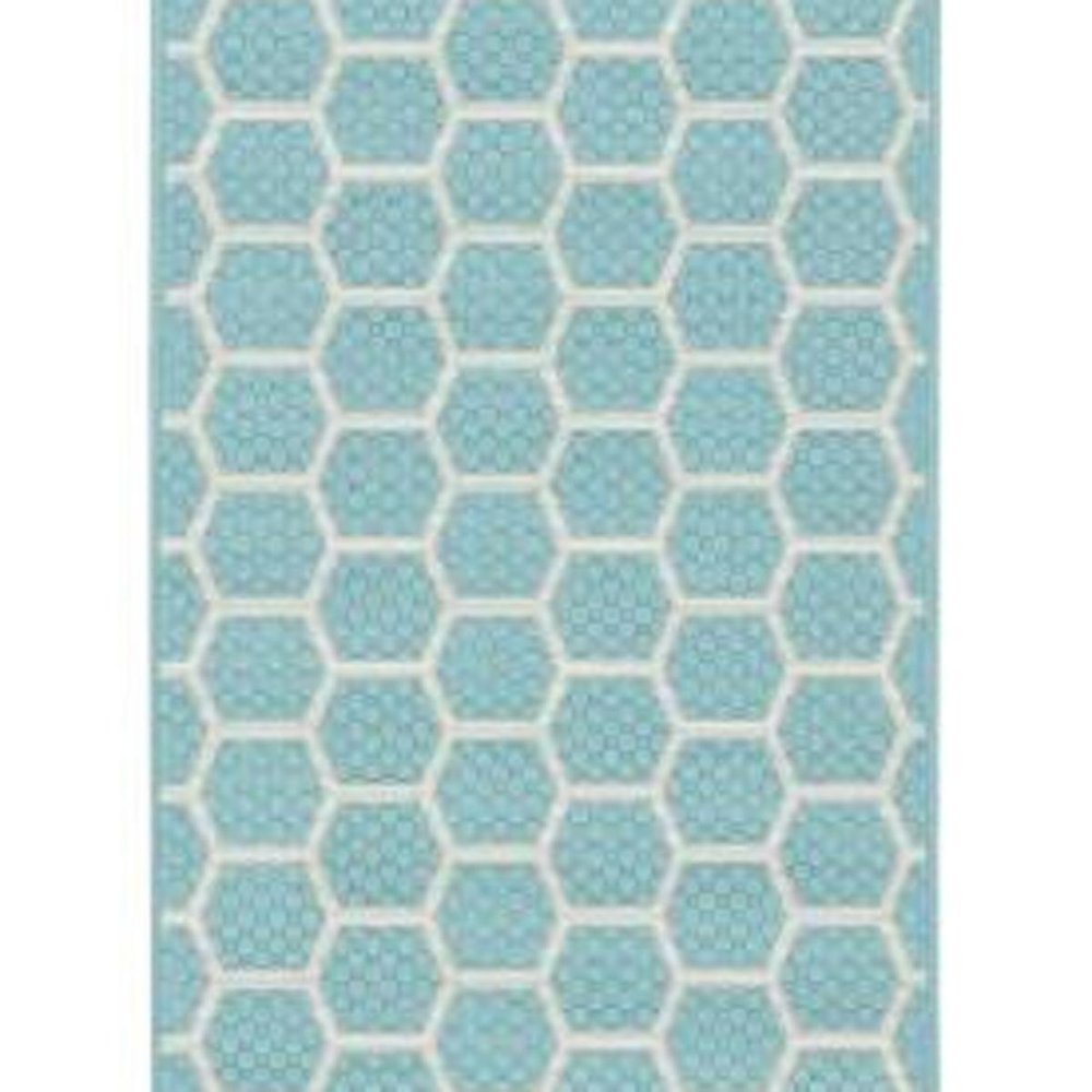 10' Aqua And White Geometric Indoor Outdoor Runner Rug — view 9