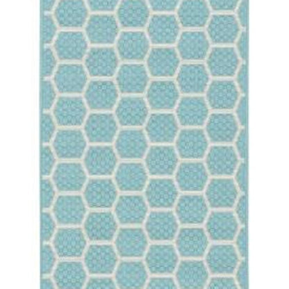 10' Aqua And White Geometric Indoor Outdoor Runner Rug HomeRoots