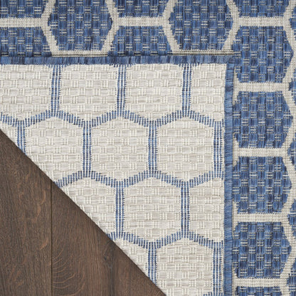 10' Blue And Ivory Geometric Indoor Outdoor Runner Rug HomeRoots