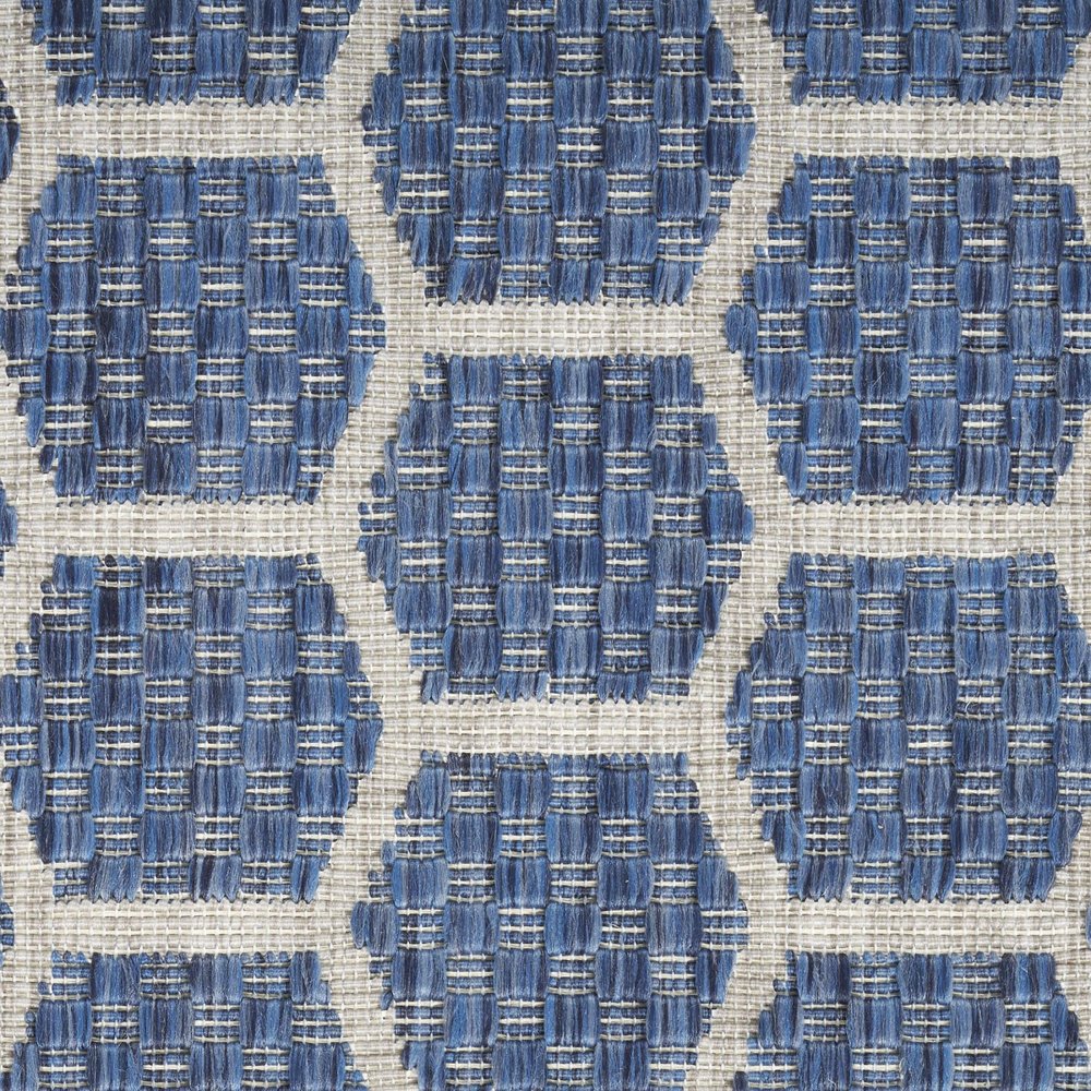 10' Blue And Ivory Geometric Indoor Outdoor Runner Rug — view 4