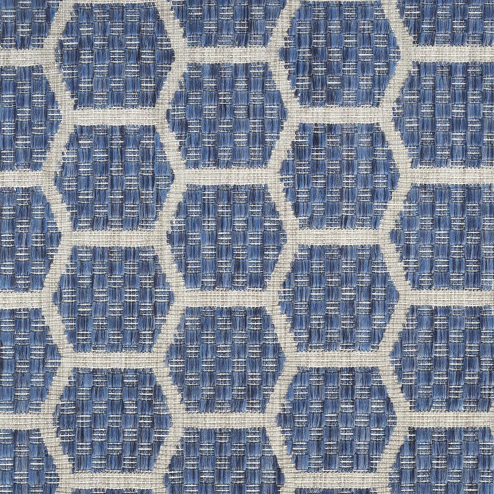 10' Blue And Ivory Geometric Indoor Outdoor Runner Rug HomeRoots