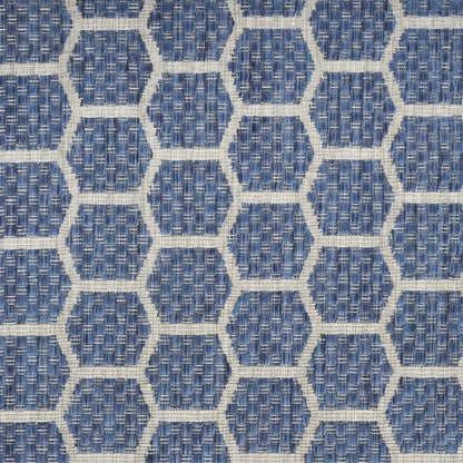 10' Blue And Ivory Geometric Indoor Outdoor Runner Rug