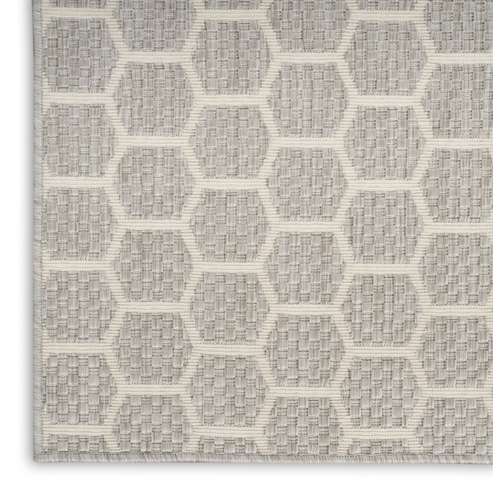 10' Gray And Ivory Geometric Indoor Outdoor Runner Rug — view 6