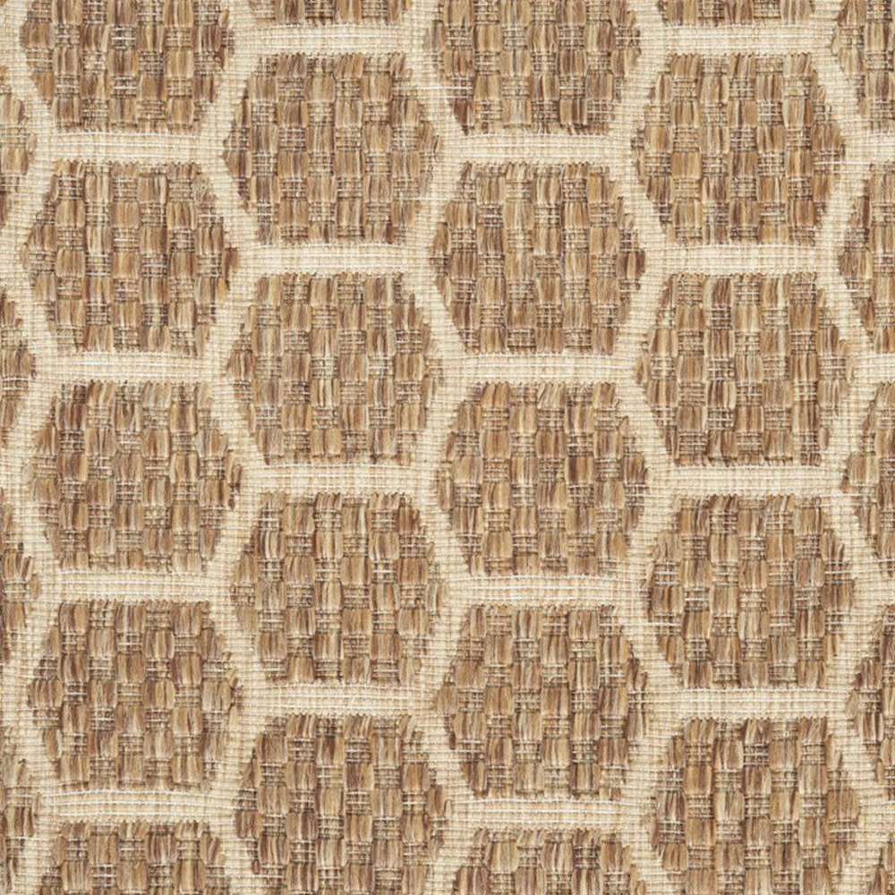 10' Natural And Beige Geometric Indoor Outdoor Runner Rug — view 9