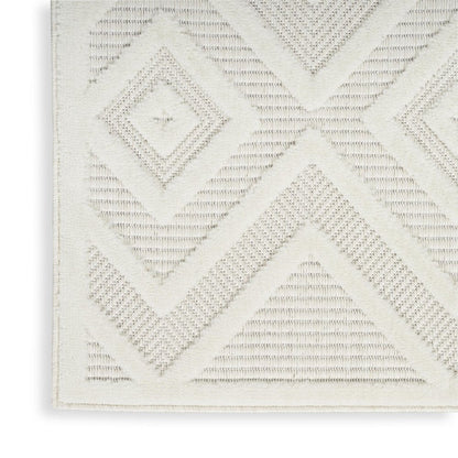 10' Ivory And White Geometric Indoor Outdoor Runner Rug HomeRoots