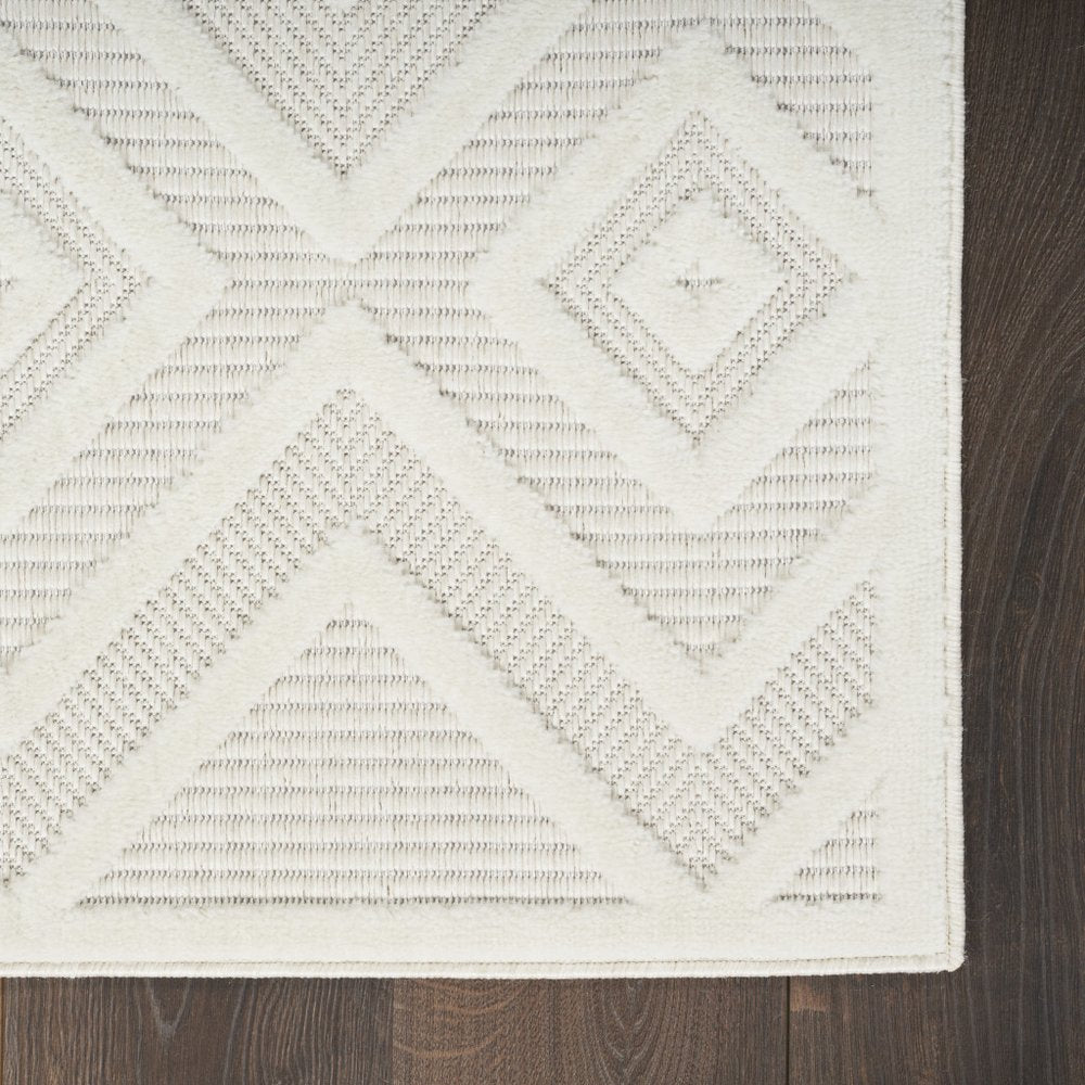 10' Ivory And White Geometric Indoor Outdoor Runner Rug — view 8