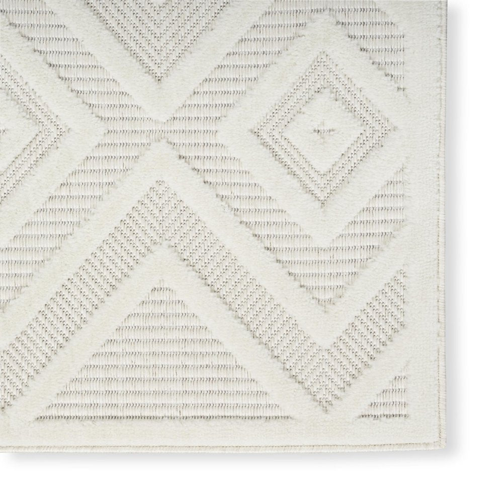 12' Ivory And White Geometric Indoor Outdoor Runner Rug — view 10
