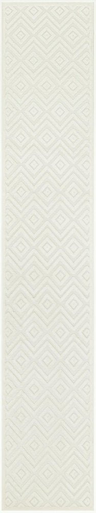 12' Ivory And White Geometric Indoor Outdoor Runner Rug