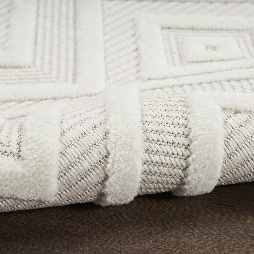 12' Ivory And White Geometric Indoor Outdoor Runner Rug — view 5