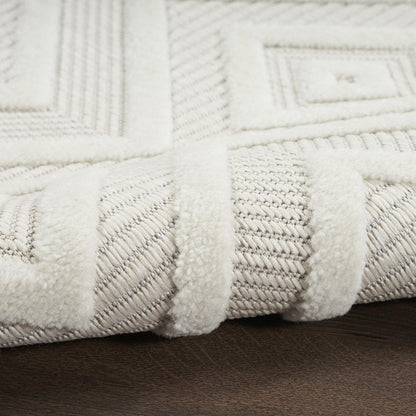 12' Ivory And White Geometric Indoor Outdoor Runner Rug