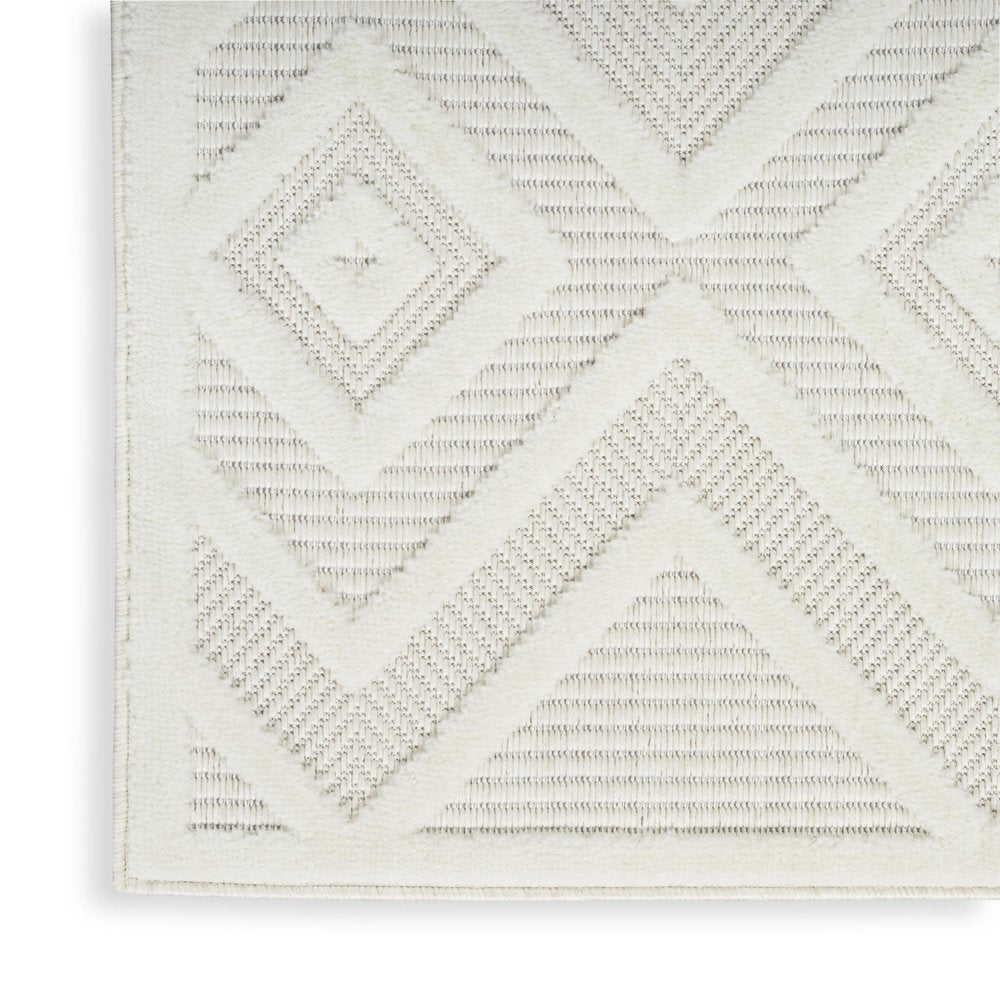 12' Ivory And White Geometric Indoor Outdoor Runner Rug — view 6