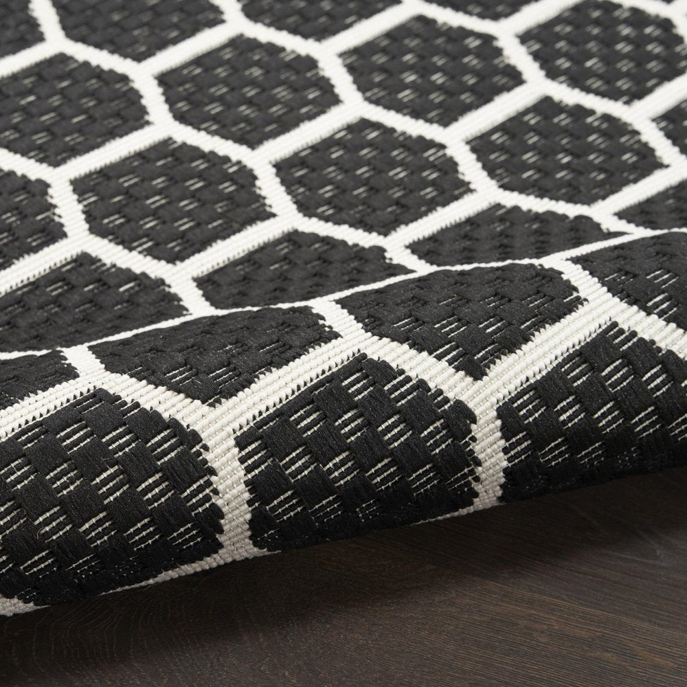 12' Black And Ivory Geometric Indoor Outdoor Runner Rug HomeRoots