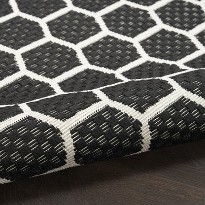 12' Black And Ivory Geometric Indoor Outdoor Runner Rug HomeRoots