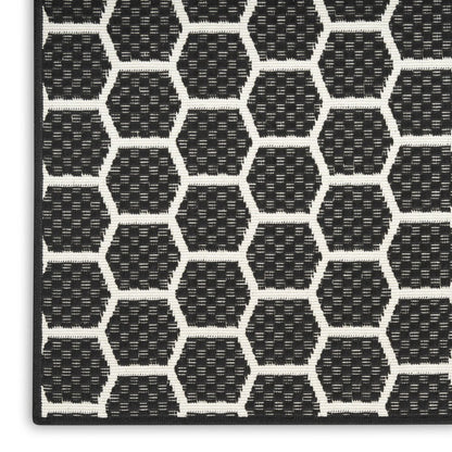 12' Black And Ivory Geometric Indoor Outdoor Runner Rug HomeRoots