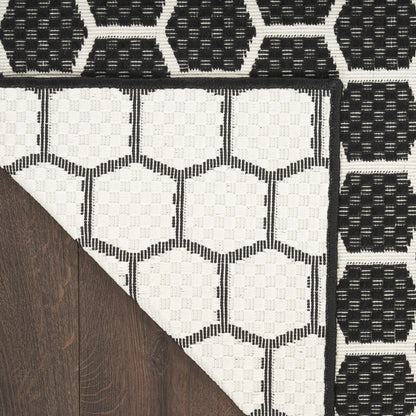 12' Black And Ivory Geometric Indoor Outdoor Runner Rug HomeRoots