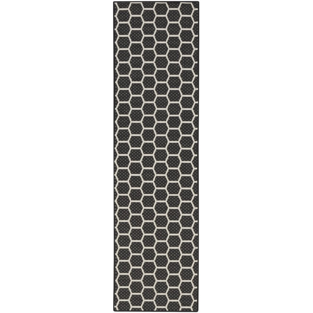 12' Black And Ivory Geometric Indoor Outdoor Runner Rug — view 1