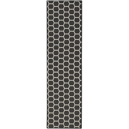 12' Black And Ivory Geometric Indoor Outdoor Runner Rug HomeRoots